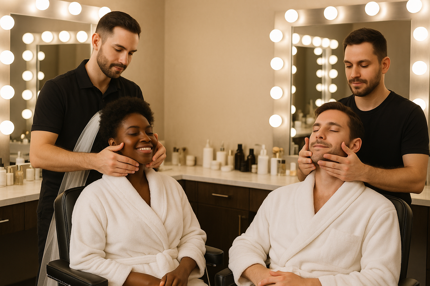 que haya dos chicos haciéndoles el masaje