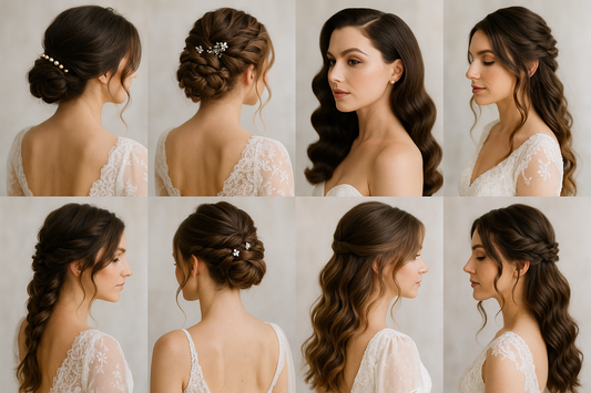 quiero una imagen con varios peinados de novia diferentes y bonitos
